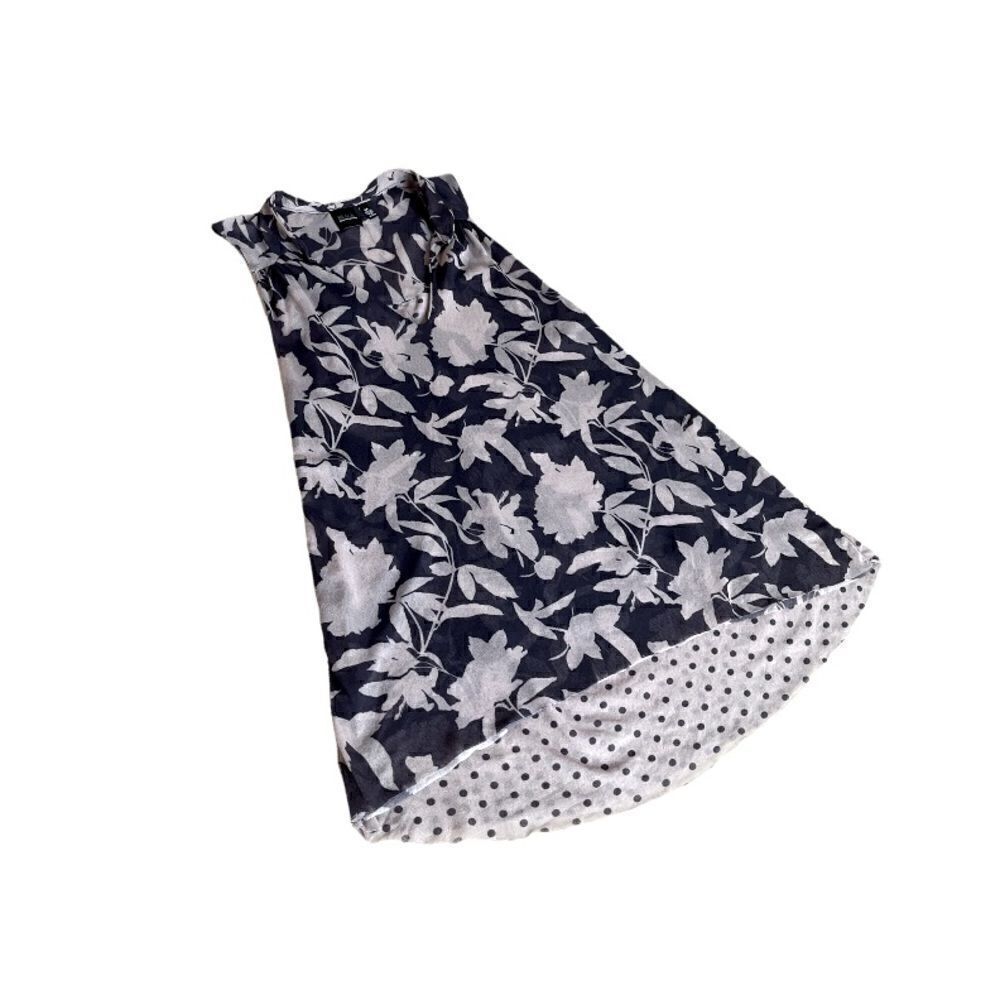 BLACK LABEL SAKS FIFTH AVENUE - Sheer Nylon Floral/Polka Dot Top (S) in Brown
